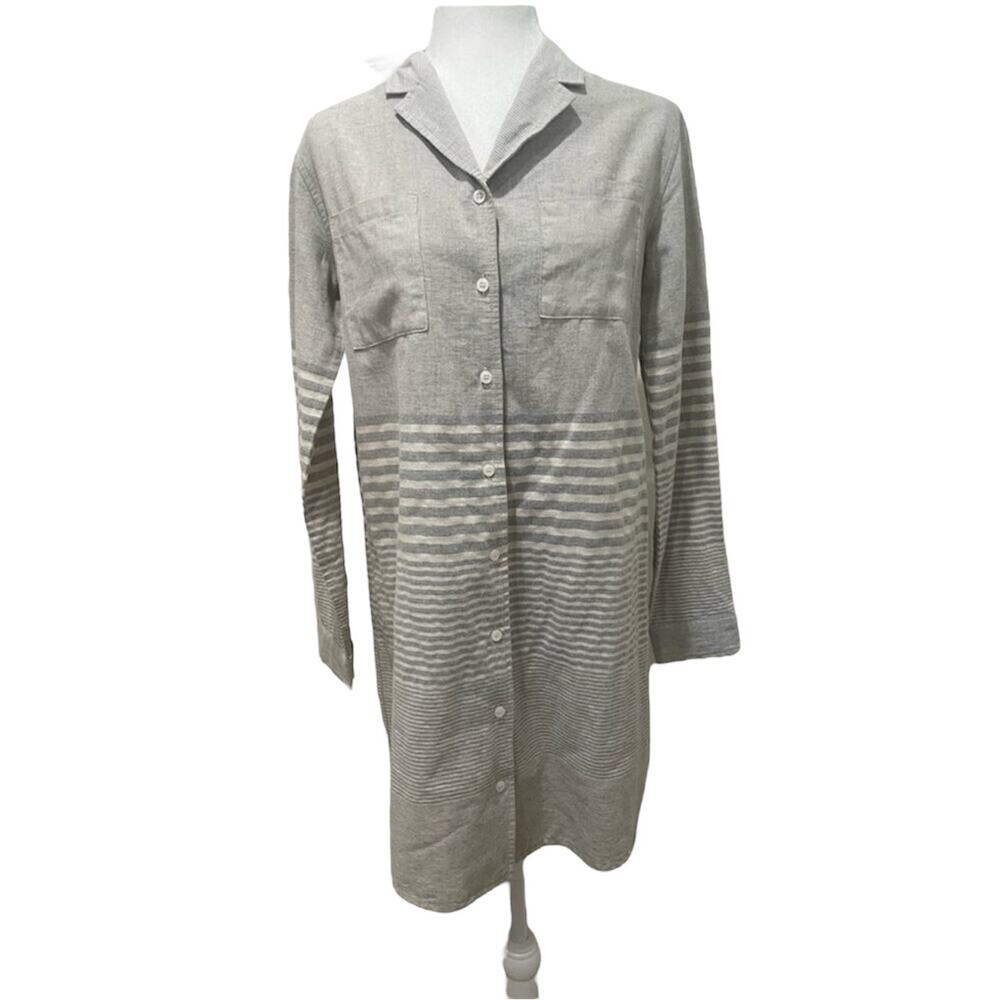 NWOT Bridge & Burn Khaki Blue Linen Cotton Blend Button Down Long Sleeve Dress S
